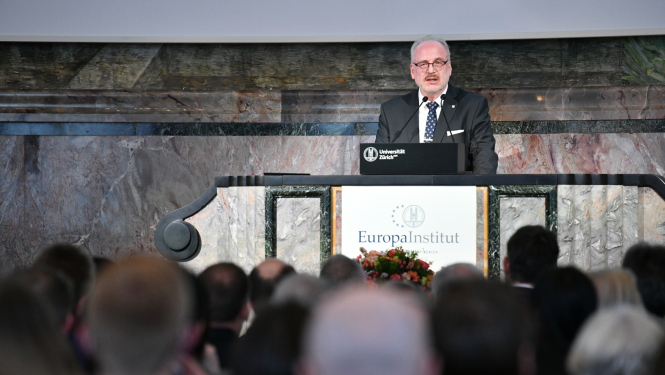 Valsts prezidents Egils Levits Cīrihes Universitātē sniedz tā dēvēto Čērčila runu