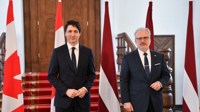 Kanādas premjerministrs Džastins Trudo un Valsts prezidents Egils Levits