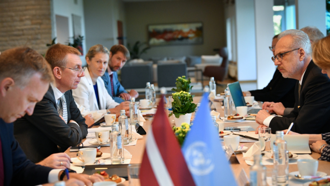 Valsts prezidents Egils Levits pārrunā Latvijas intereses Apvienoto Nāciju Organizācijā  2022. gada 21. jūlijā Jūrmalas rezidencē