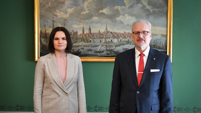 Valsts prezidents Egils Levits un Baltkrievijas Republikas demokrātisko spēku līdere Svjatlana Cihanouska