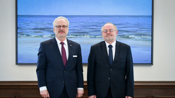 24.01.2023. Valsts prezidents Egils Levits tiekas ar Rīgas Juridiskās augstskolas rektoru, profesoru Ādamu Czarnotu ( Mr Adam Czarnotu). Foto autors: Ilmārs Znotiņš, Valsts prezidenta kanceleja.