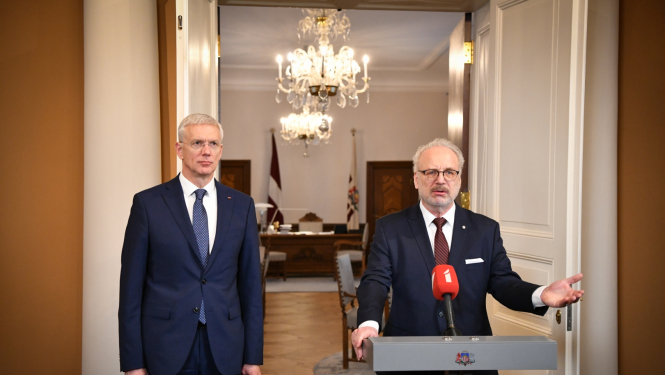 25.01.2023. Valsts prezidenta Egila Levita un Ministru prezidenta Krišjāņa Kariņa preses konference. Foto autors: Ilmārs Znotiņš.