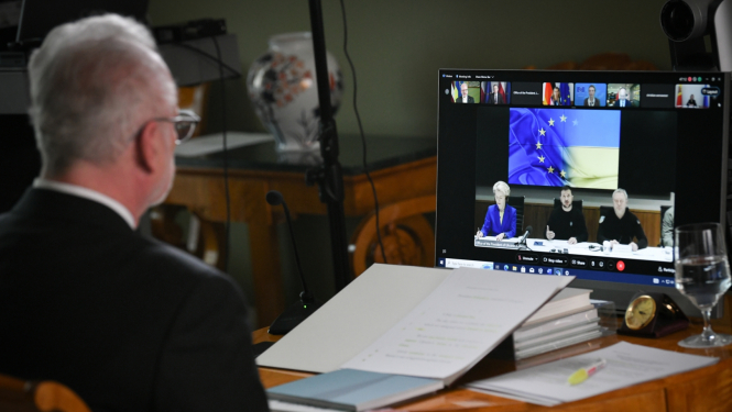 09.05.2023. Valsts prezidents Egils Levits piedalās tiešsaistes samitā par īpaša tribunāla izveidi saistībā ar agresijas noziegumu pret Ukrainu