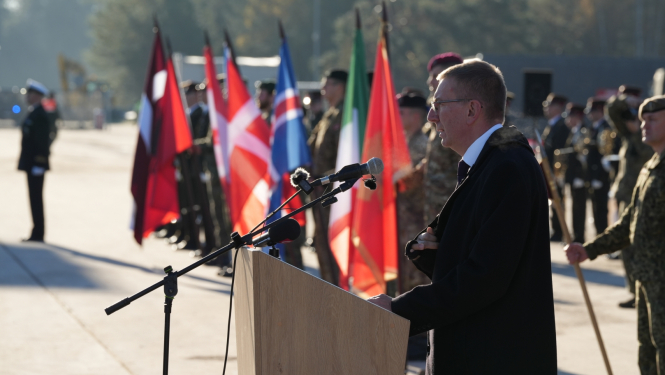 17.10.2024. President Edgars Rinkēvičs participates in the change of command ceremony of the NATO enhanced forward presence battlegroup in Latvia  