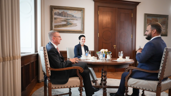 10.09.2024. Valsts prezidenta Edgara Rinkēviča tikšanās ar Saeimas frakcijas “Jaunā Vienotība” priekšsēdētāju Edmundu Jurēvicu