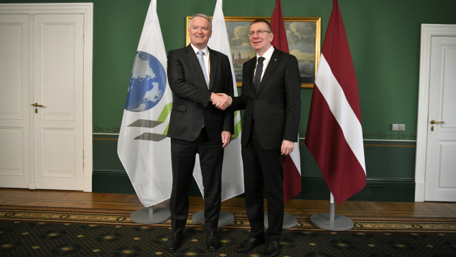 25.04.2024. Valsts prezidenta E.Rinkēviča tikšanās ar Ekonomiskās sadarbības un attīstības organizācijas (OECD) ģenerālsekretāru Matiasu Kormanu (Mathias Cormann)