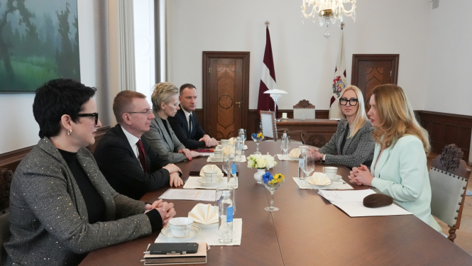 27.03.2024. Valsts prezidenta Edgara Rinkēviča tikšanās ar tieslietu ministri Inesi Lībiņu-Egneri