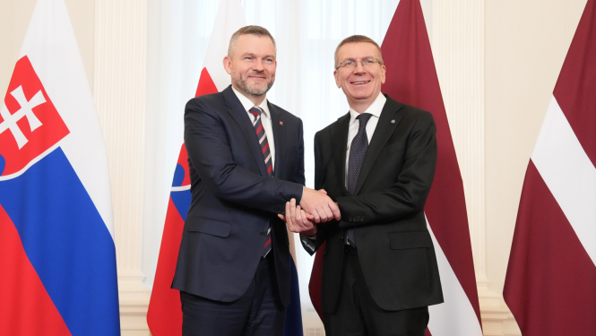 04.12.2024. Valsts prezidenta Edgara Rinkēviča un Slovākijas Republikas prezidenta Petera Pellegrīni tikšanās un preses konference