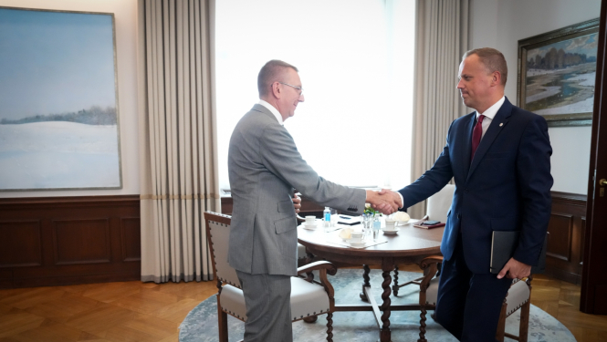 09.09.2024. Valsts prezidenta Edgara Rinkēviča tikšanās ar Saeimas frakcijas “Apvienotais saraksts – Latvijas Zaļā partija, Latvijas Reģionu Apvienība, Liepājas partija” priekšsēdētāju Edgaru Tavaru