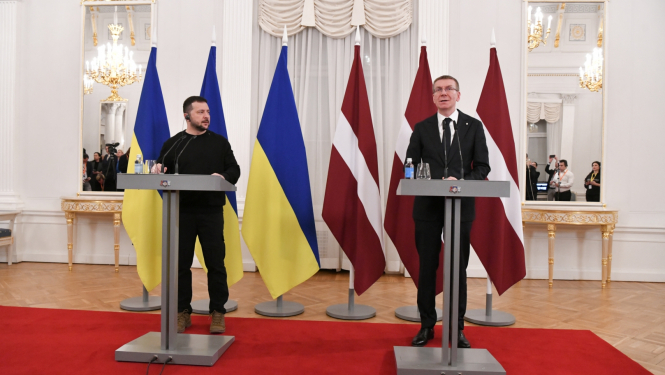 11.01.2024. Valsts prezidenta Edgara Rinkēviča un Ukrainas prezidenta Volodimira Zelenska tikšanās Rīgas pilī