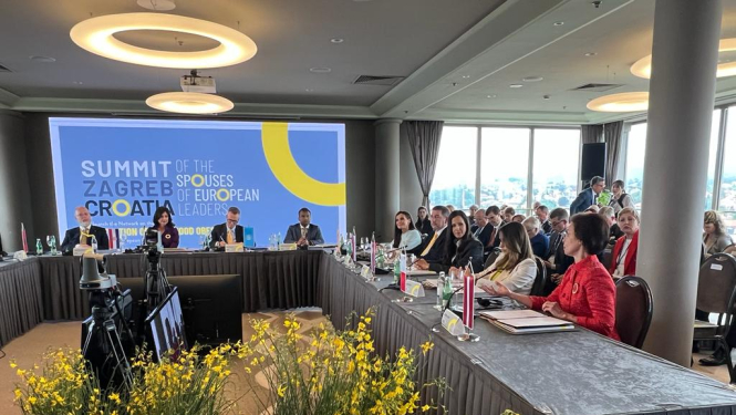 10.05.2023. Valsts prezidenta kundzes Andras Levites runa Eiropas līderu dzīvesbiedru samitā Zagrebā, kas veltīts bērnu un jauniešu liekā svara un aptaukošanās gadījumu ierobežošanai