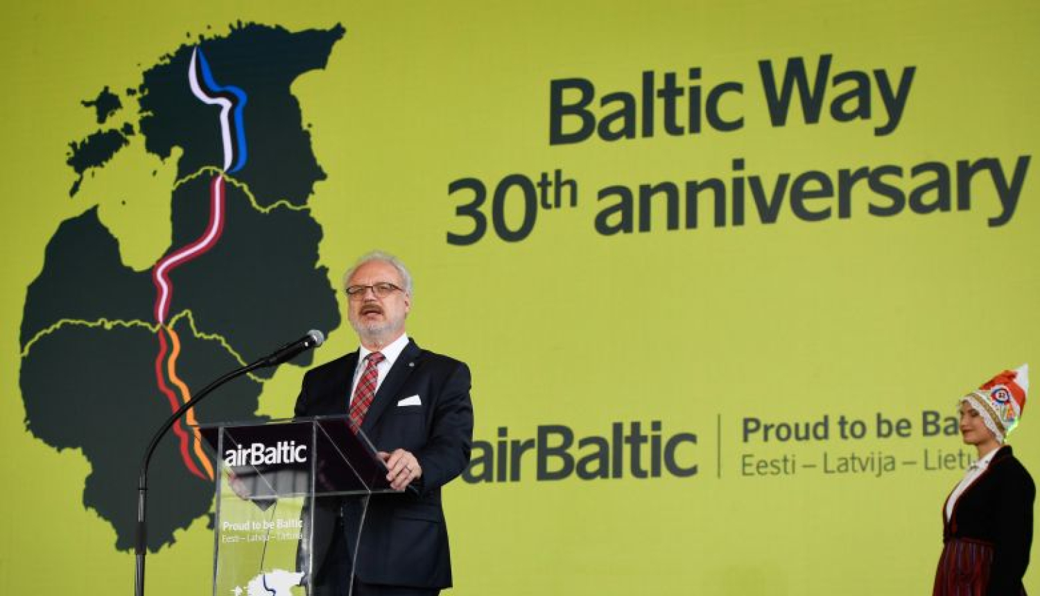 Valsts prezidenta Egila Levita uzruna airBaltic rīkotajā svinīgajā pasākumā par godu Baltijas ceļa 30. gadadienai