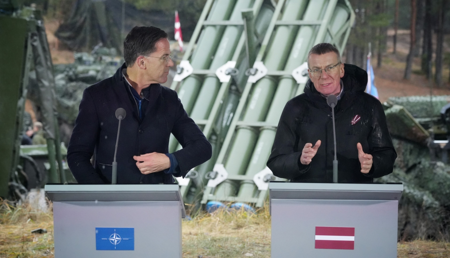 14.11.2024. Valsts prezidenta Edgara Rinkēviča un NATO ģenerālsekretāra Marka Rutes preses konference Ādažu militārajā bāzē.