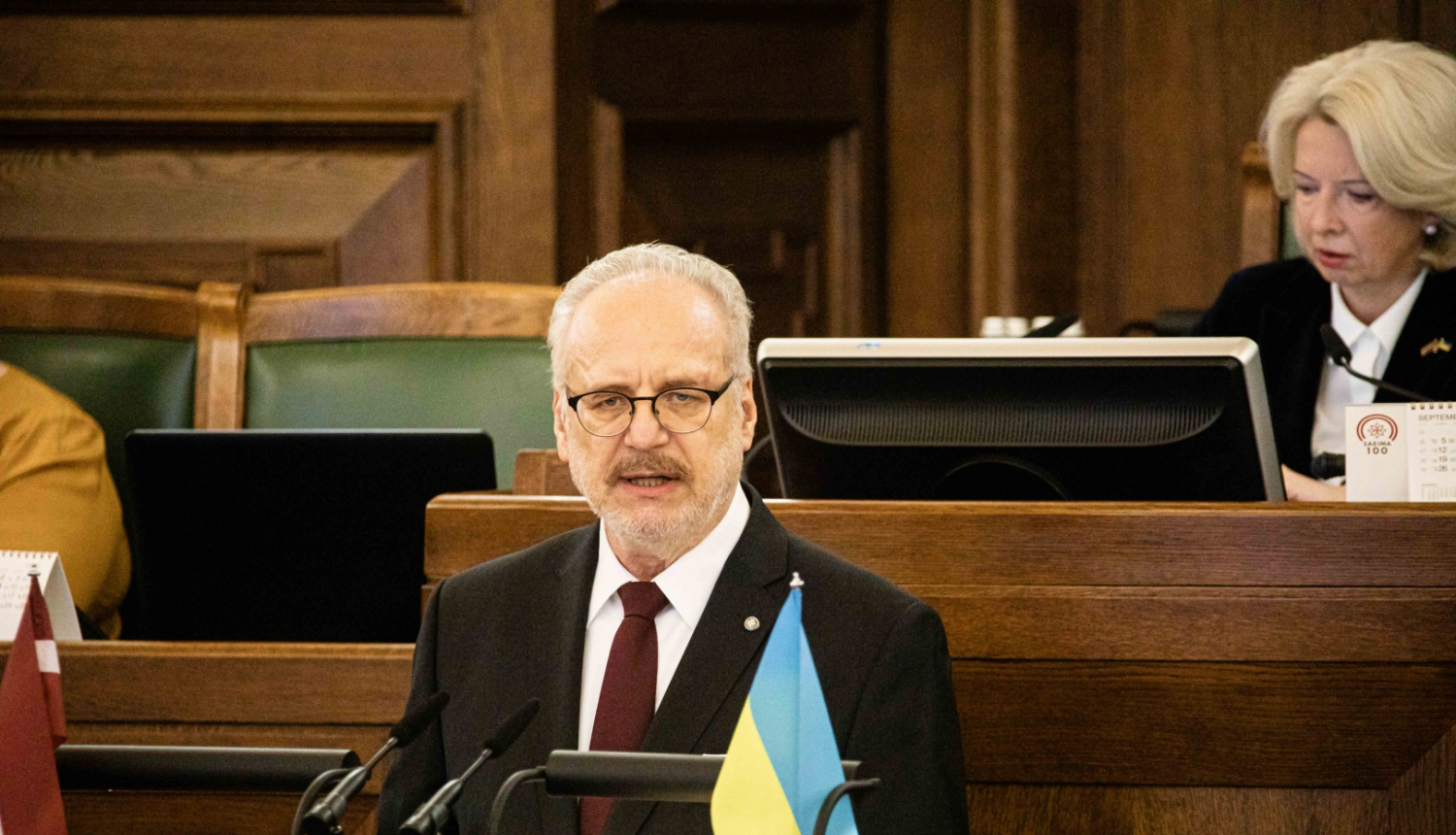 Valsts prezidents Egils Levits piedalās un uzrunā deputātus Saeimas rudens sesijas atklāšanas plenārsēdē 