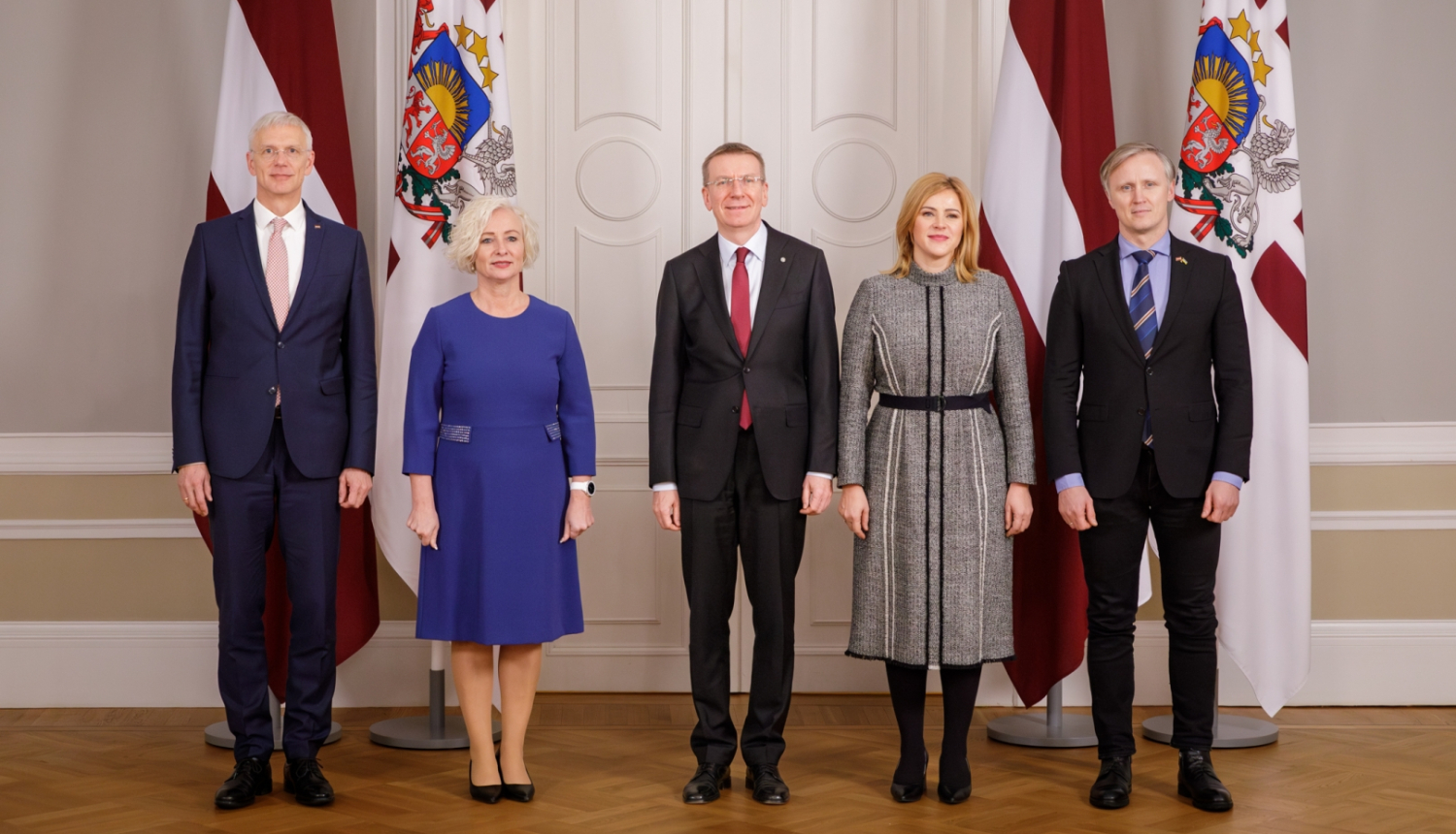 13.12.2023. Valsts prezidenta Edgara Rinkēviča tikšanās ar Saeimas priekšsēdētāju Daigu Mieriņu, Ministru prezidenti Eviku Siliņu, ārlietu ministru Krišjāni Kariņu un Saeimas Ārlietu komisijas vadītāju Rihardu Kolu