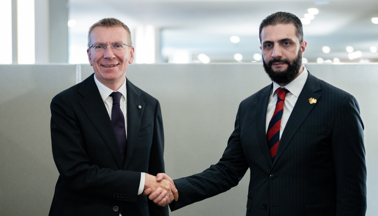 Valsts prezidenta Edgara Rinkēviča un Sīrijas pagaidu prezidenta Ahmeda Alšarā tikšanās