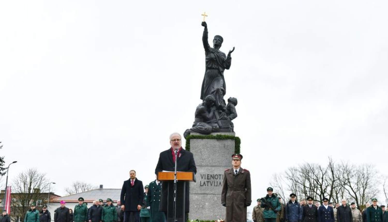 Valsts prezidenta Egila Levita uzruna Valsts robežsardzes simtgades parādē Rēzeknē, pie Latgales atbrīvošanas pieminekļa “Vienoti Latvijai”