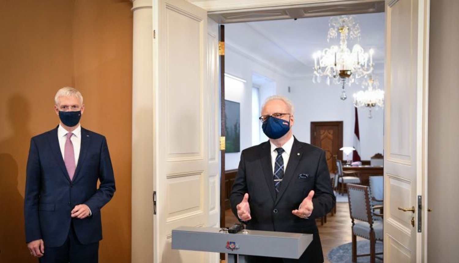 Valsts prezidenta Egila Levita un Ministru prezidenta Krišjāņa Kariņa mediju brīfings