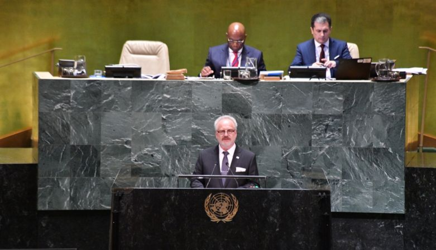 Valsts prezidenta Egila Levita uzruna Apvienoto Nāciju Organizācijas Ģenerālās asamblejas sesijas dalībniekiem Ņujorkā