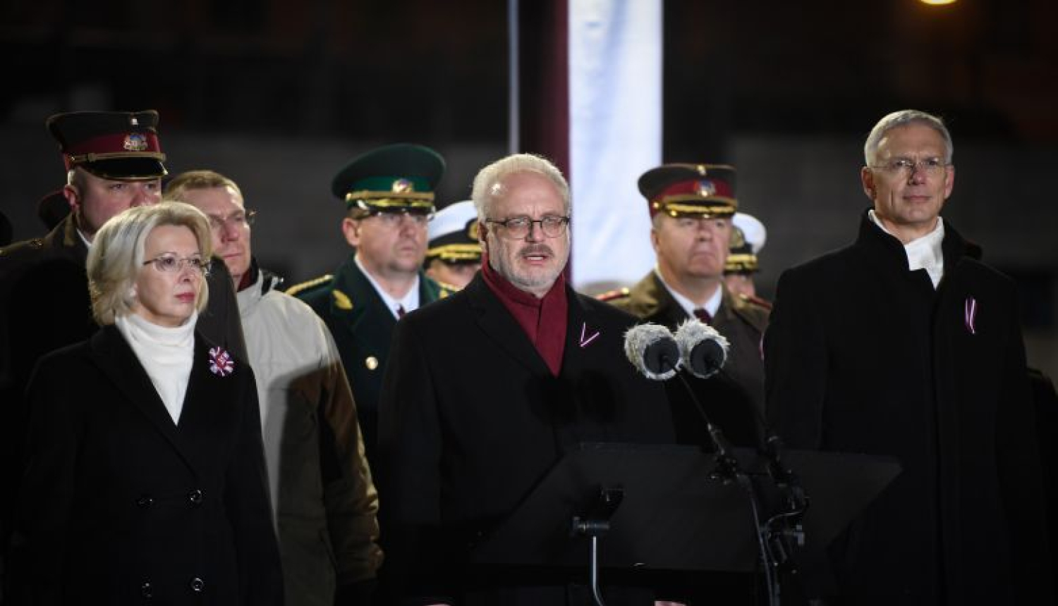 Valsts prezidenta Egila Levita uzruna Nacionālo bruņoto spēku un Iekšlietu ministrijas vienību militārajā parādē 2019. gada 11. novembrī