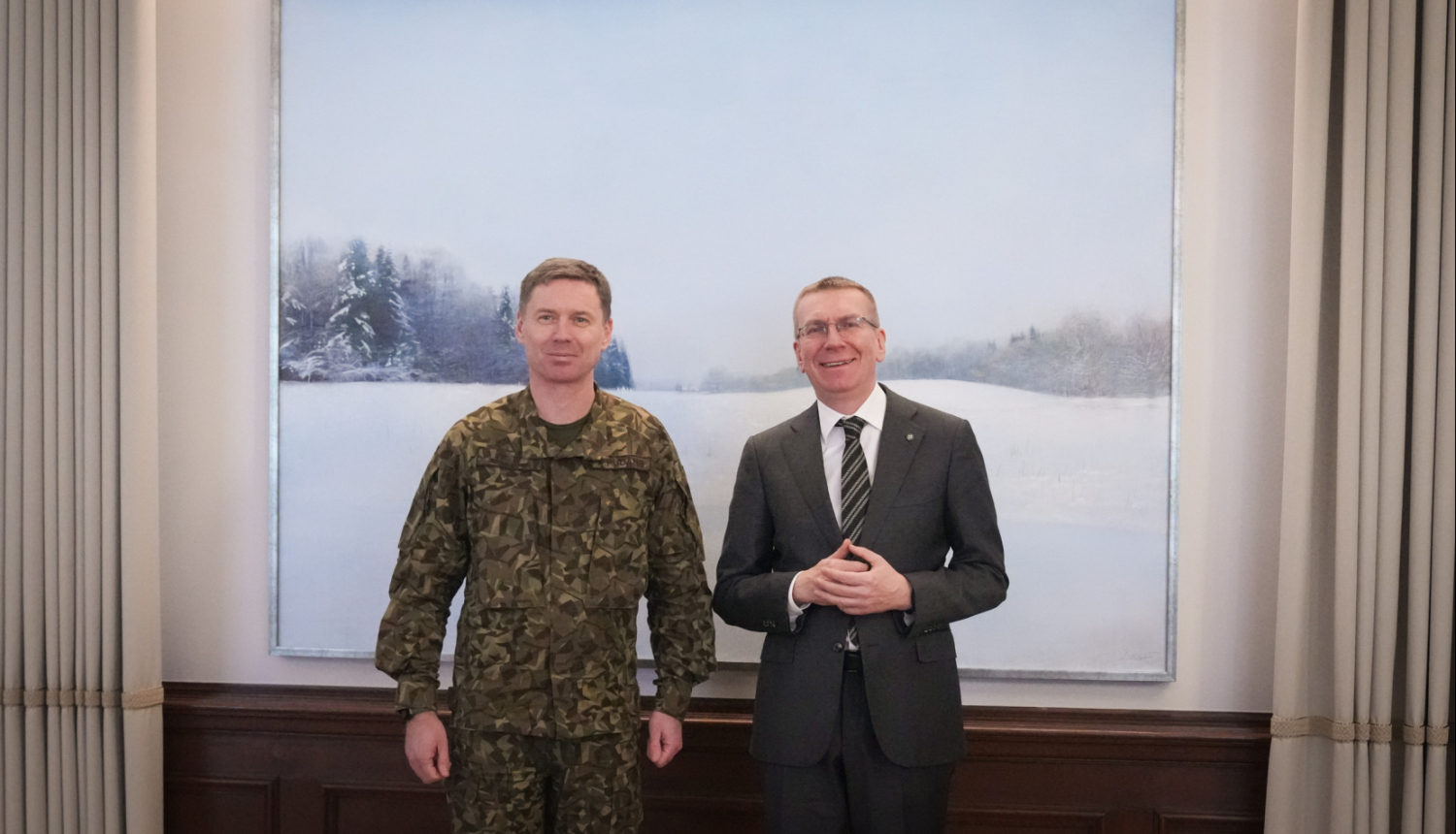 07.02.2025. Valsts prezidenta Edgara Rinkēviča tikšanās ar Nacionālo bruņoto spēku komandieri ģenerālmajoru Kasparu Pudānu