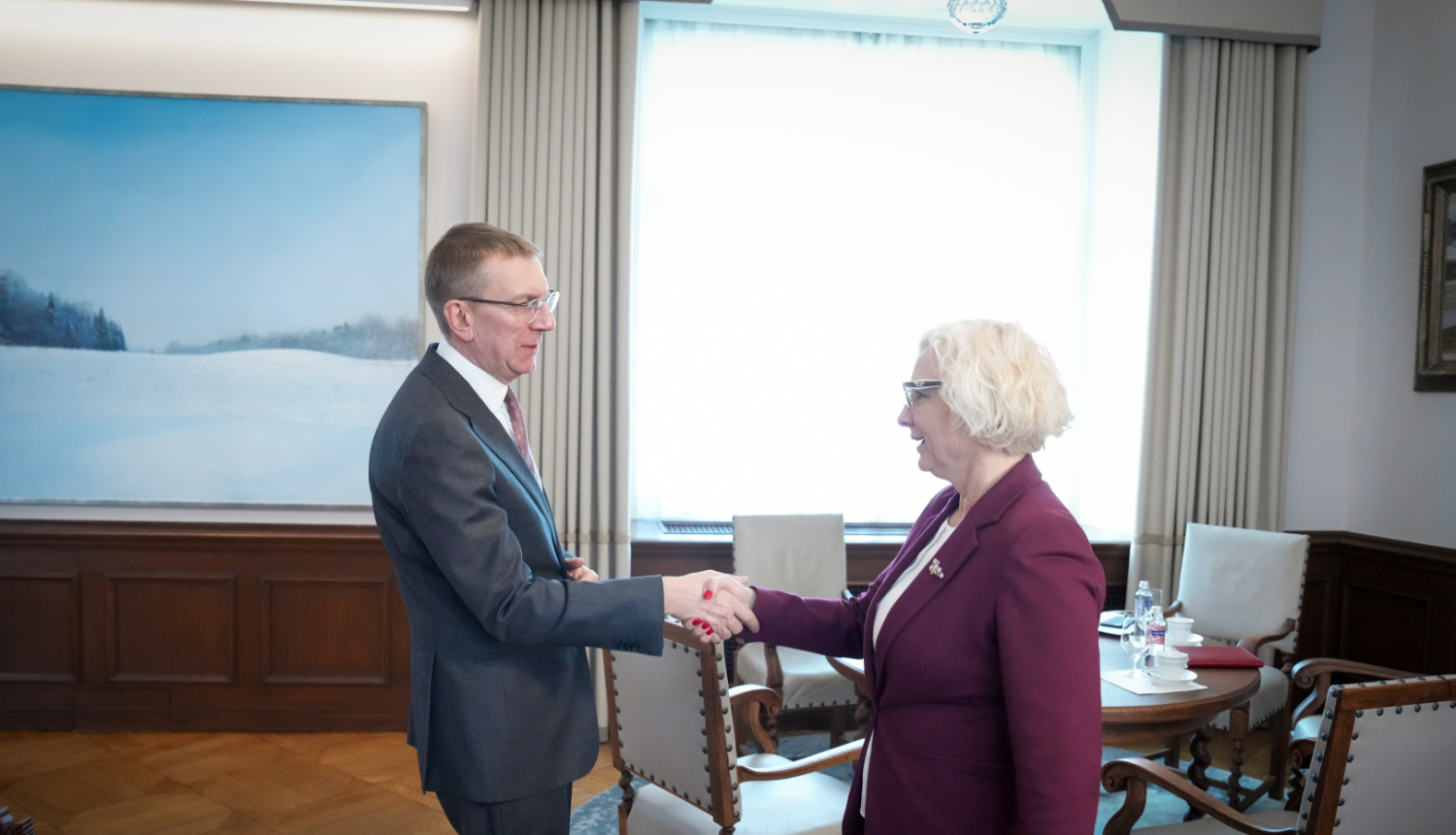 03.03.2026. Valsts prezidenta Edgara Rinkēviča un Saeimas priekšsēdētājas Daigas Mieriņas tikšanās un preses konference