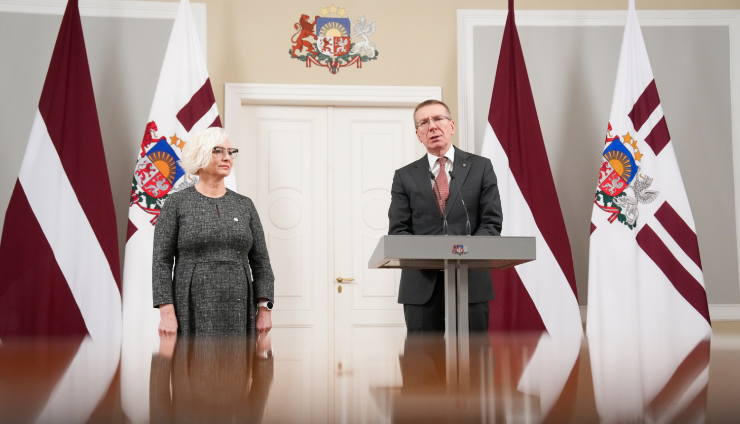 Valsts prezidenta Edgara Rinkēviča un Saeimas priekšsēdētājas Daigas Mieriņas preses konference