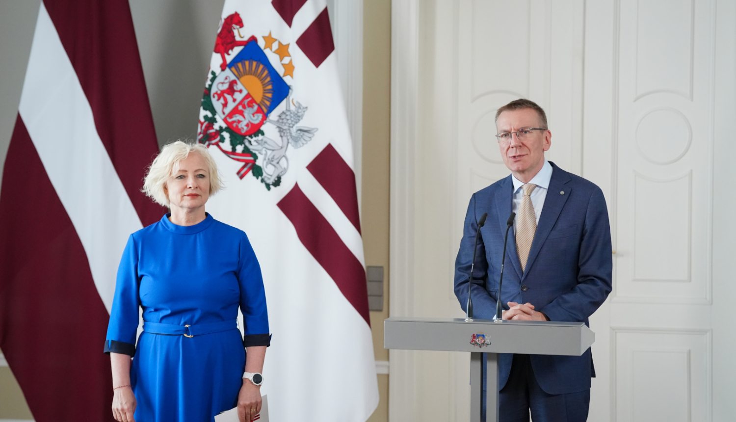 05.05.2026. Valsts prezidenta E. Rinkēviča un Saeimas priekšsēdētājas D. Mieriņas preses konference 1