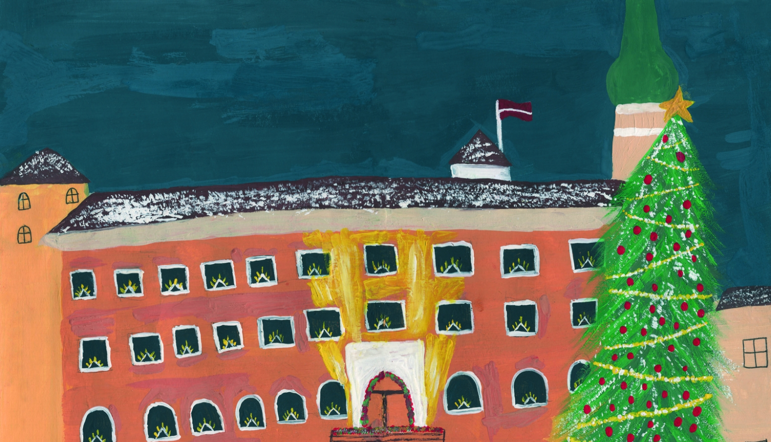 Ziemassvētku kartīte - uzgleznota Rīgas pils