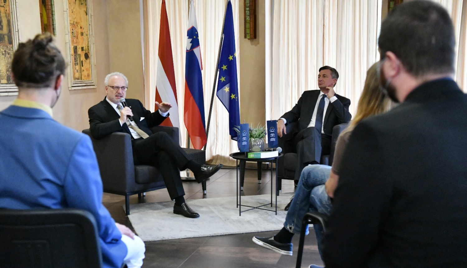 Valsts prezidents Egils Levits un Slovēnijas prezidents Boruts Pahors diskusijā Let`s talk Europe