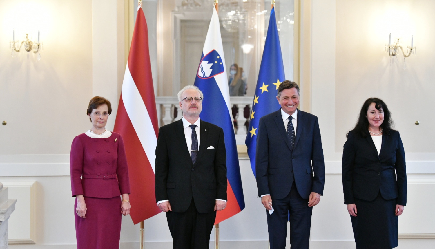 Valsts prezidents Egils Levits, Andra Levite kopā ar Slovēnijas prezidentu un kundzi