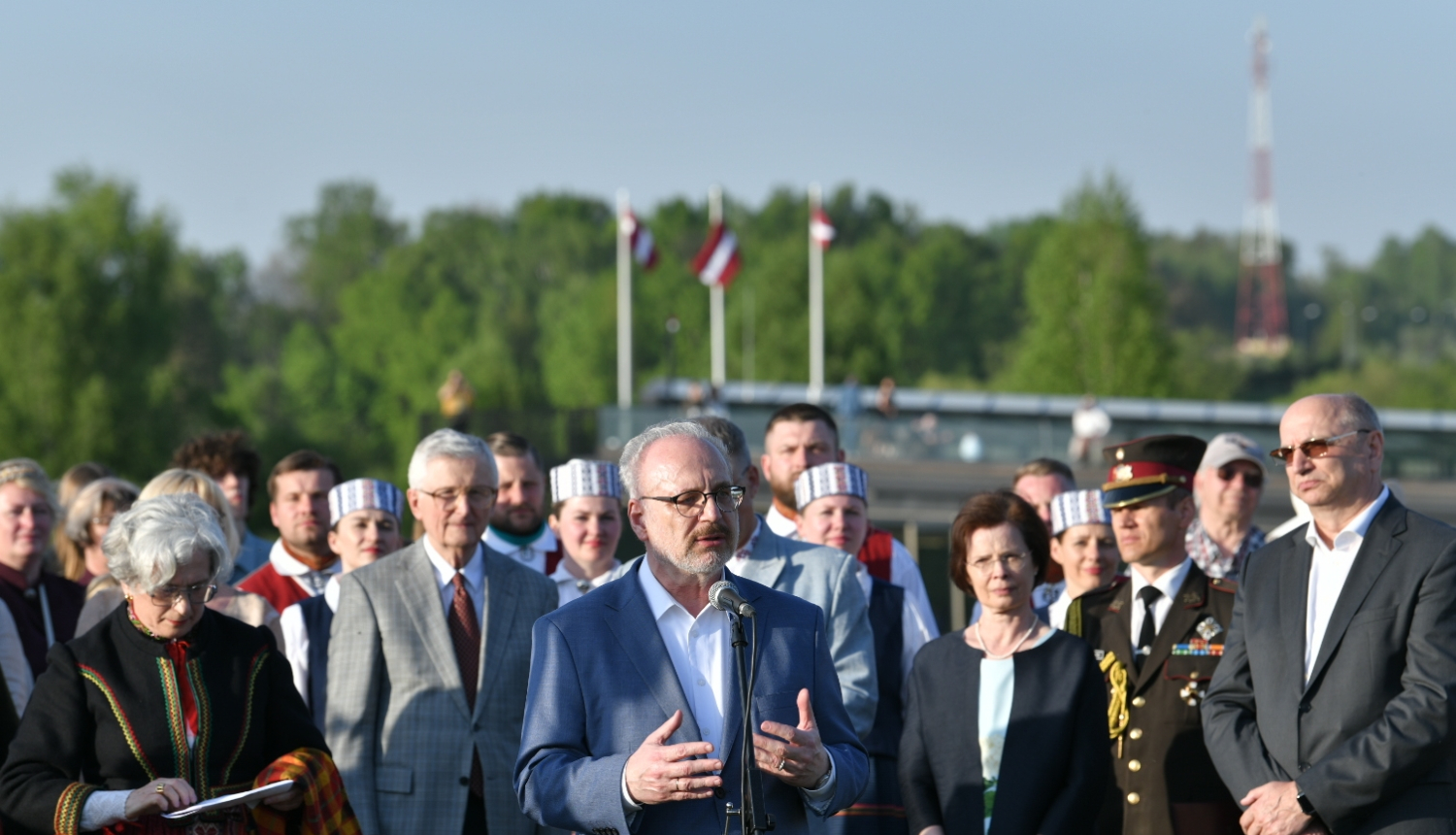 13.05.2023. Valsts prezidenta Egila Levita uzruna Dziesmu svētku cildinājuma akmens svinīgajā atklāšanas pasākumā “Celiet mani uz akmeņa”