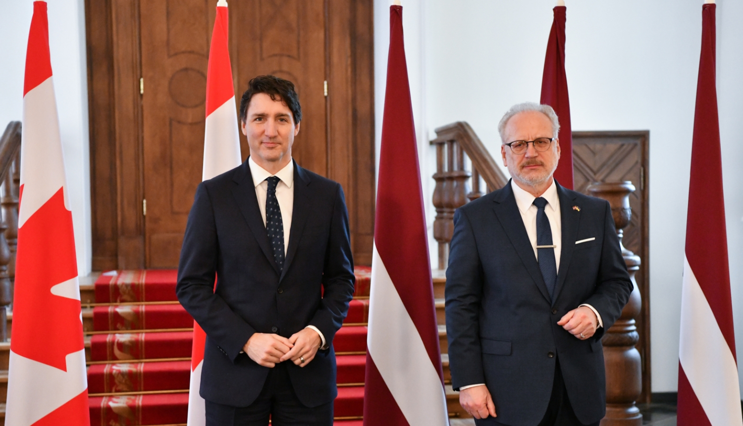 Kanādas premjerministrs Džastins Trudo un Valsts prezidents Egils Levits