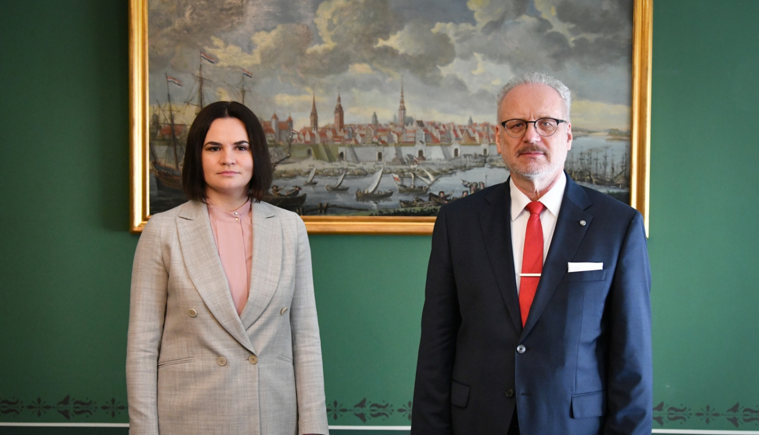 Valsts prezidents Egils Levits un Baltkrievijas Republikas demokrātisko spēku līdere Svjatlana Cihanouska