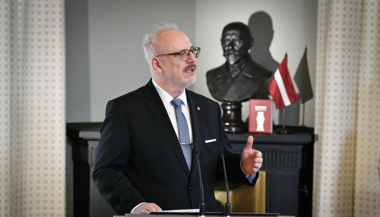 14.11.2022. Valsts prezidenta institūcijai 100. Valsts prezidenta vietas izpildītāju Paula Kalniņa un Jāzepa Rancāna portretu atklāšana, Valsts prezidenta runa. 