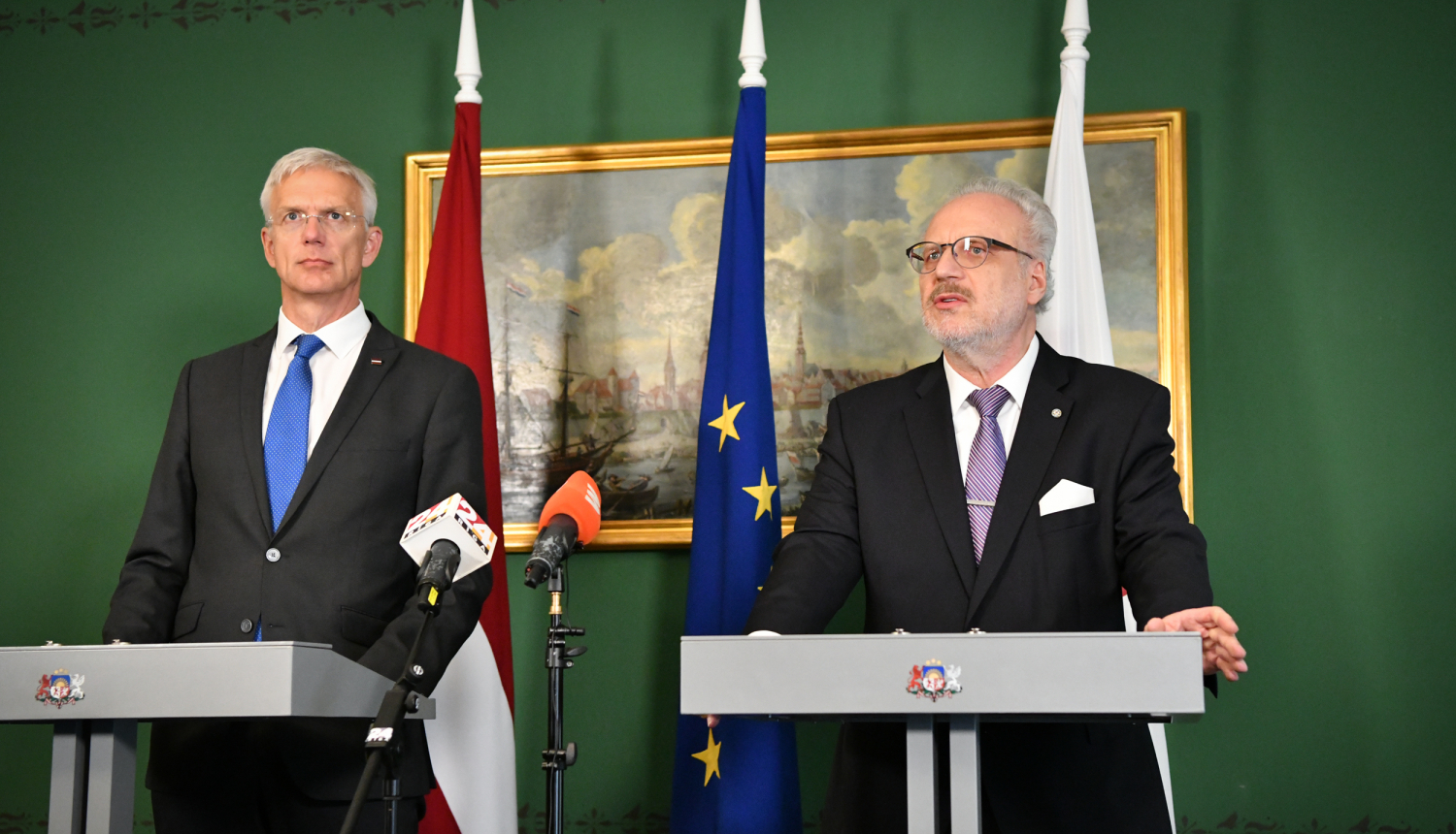 Valsts prezidents Egils Levits un Ministru prezidents Krišjānis Kariņš