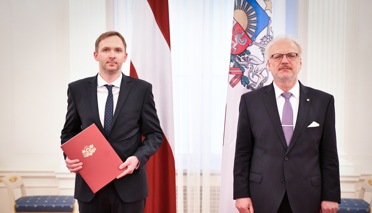 Valsts prezidents Egils Levits un Latvijas vēstnieks Uzbekistānā Reinis Trokša