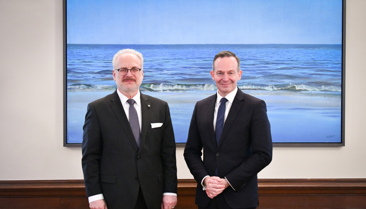 15.02.2023. Valsts prezidents Egils Levits Rīgas pilī tiekas ar Vācijas digitālās infrastruktūras un transporta ministru Dr. Folkeru Visingu (Dr. Volker Wissing)