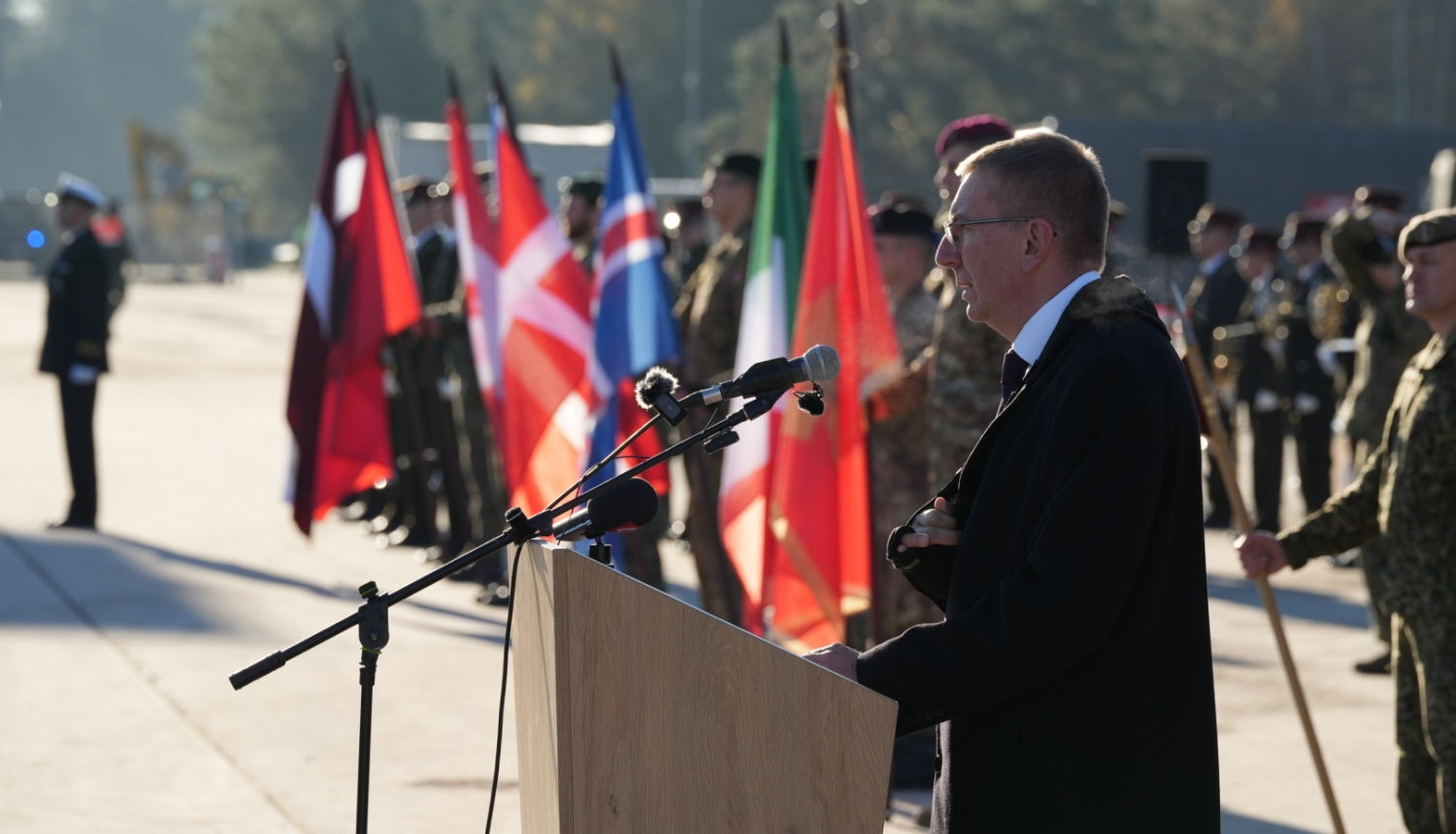17.10.2024. President Edgars Rinkēvičs participates in the change of command ceremony of the NATO enhanced forward presence battlegroup in Latvia  