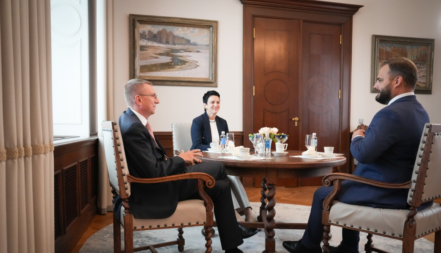10.09.2024. Valsts prezidenta Edgara Rinkēviča tikšanās ar Saeimas frakcijas “Jaunā Vienotība” priekšsēdētāju Edmundu Jurēvicu