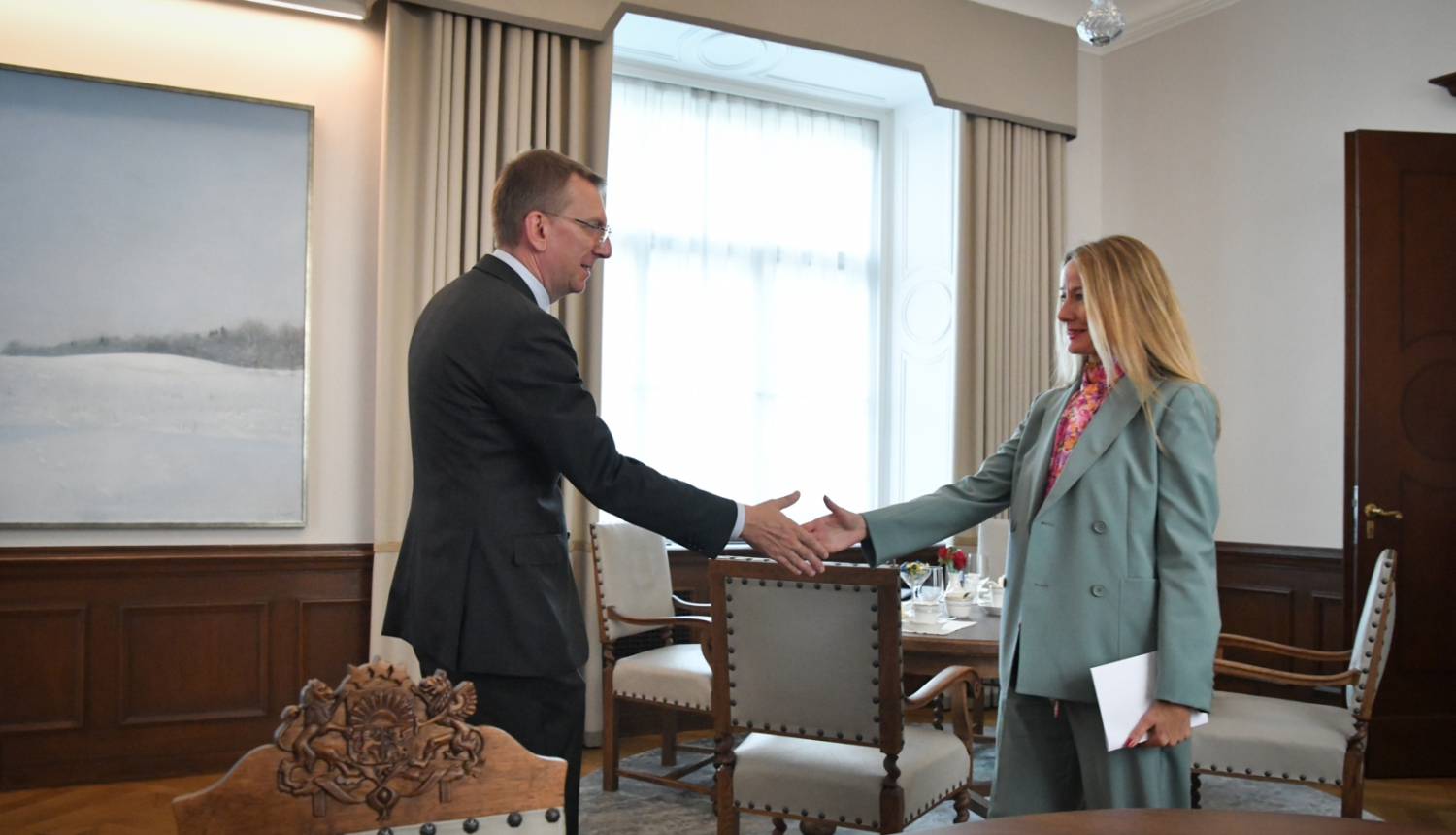 04.09.2023. Valsts prezidenta Edgara Rinkēviča tikšanās ar Latvijas Radio valdes priekšsēdētāju Unu Klapkalni