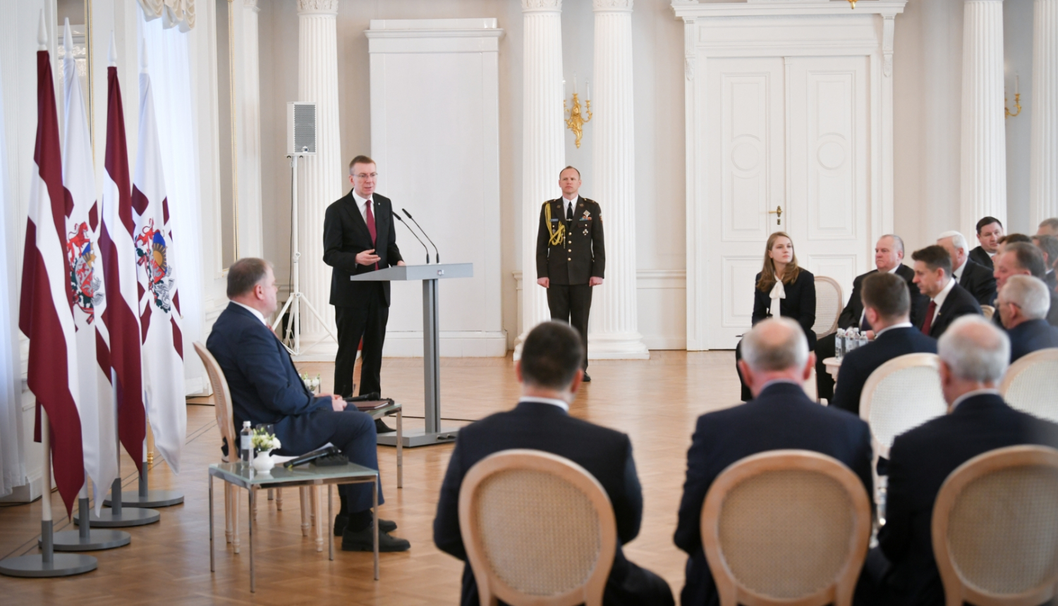 06.03.2024. Valsts prezidenta Edgara Rinkēviča tikšanās ar Latvijas Pašvaldību savienības priekšsēdi Gintu Kaminski un pašvaldību pārstāvjiem