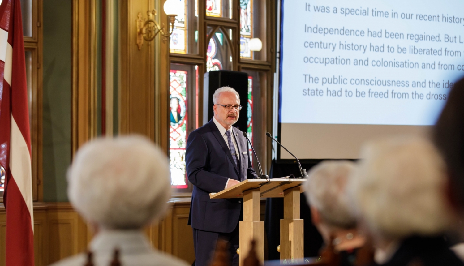 01.07.2023. Valsts prezidents Egils Levits sniedz uzrunu Latvijas Okupācijas muzeja 30 gadu jubilejas pasākumā Mazajā ģildē