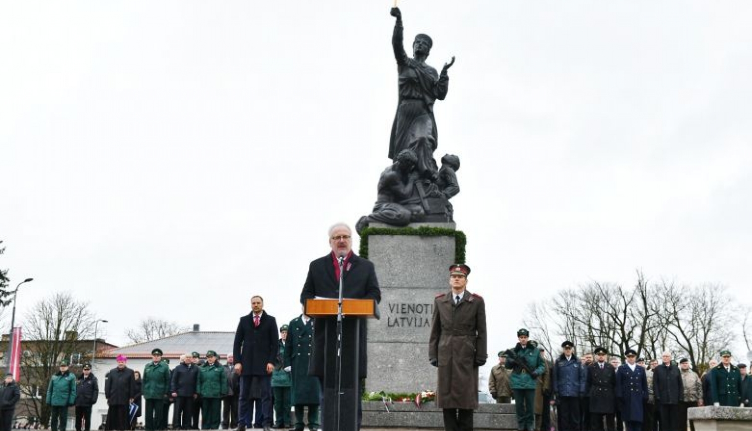 Valsts prezidenta Egila Levita uzruna Valsts robežsardzes simtgades parādē Rēzeknē, pie Latgales atbrīvošanas pieminekļa “Vienoti Latvijai”