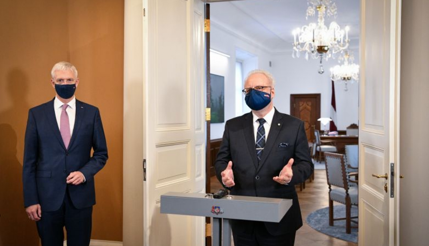 Valsts prezidenta Egila Levita un Ministru prezidenta Krišjāņa Kariņa mediju brīfings