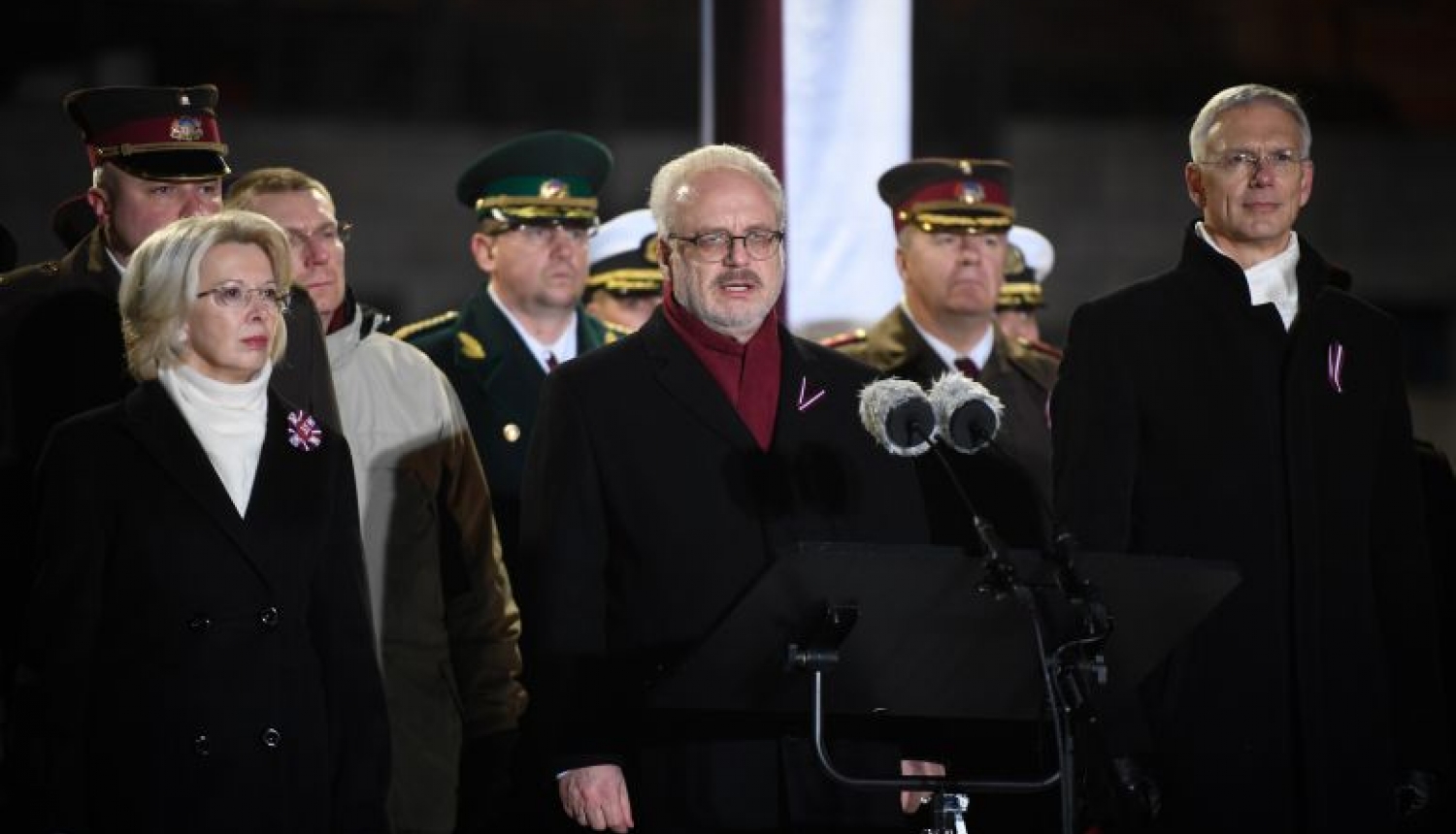 Valsts prezidenta Egila Levita uzruna Nacionālo bruņoto spēku un Iekšlietu ministrijas vienību militārajā parādē 2019. gada 11. novembrī