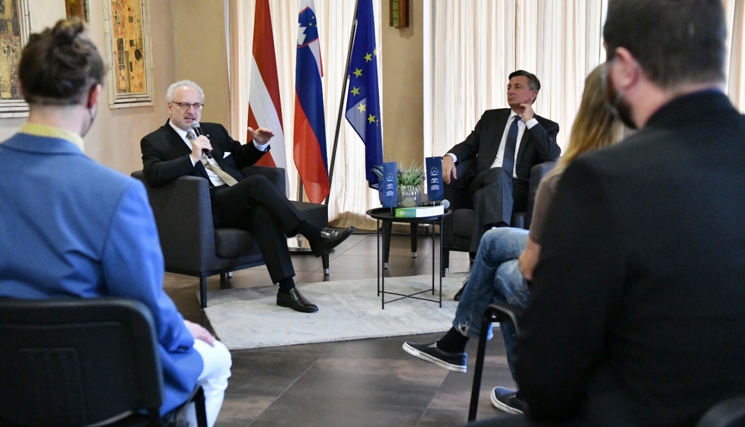 Valsts prezidents Egils Levits un Slovēnijas prezidents Boruts Pahors diskusijā Let`s talk Europe