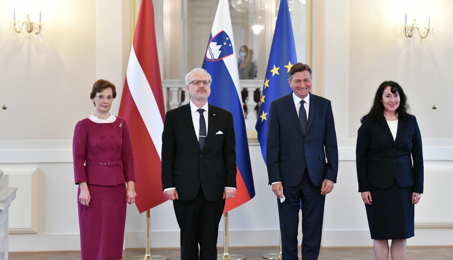 Valsts prezidents Egils Levits, Andra Levite kopā ar Slovēnijas prezidentu un kundzi