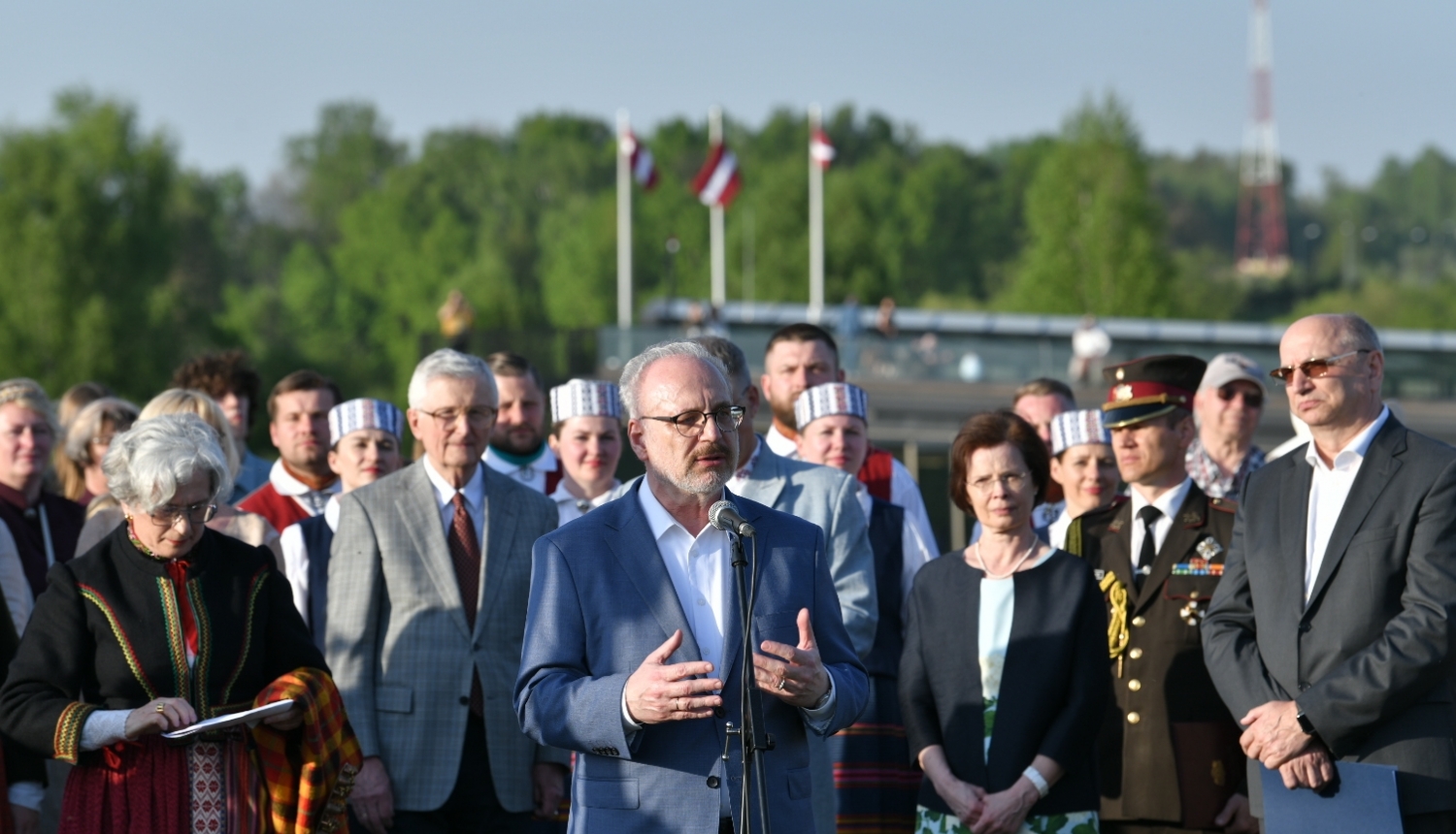 13.05.2023. Valsts prezidenta Egila Levita uzruna Dziesmu svētku cildinājuma akmens svinīgajā atklāšanas pasākumā “Celiet mani uz akmeņa”