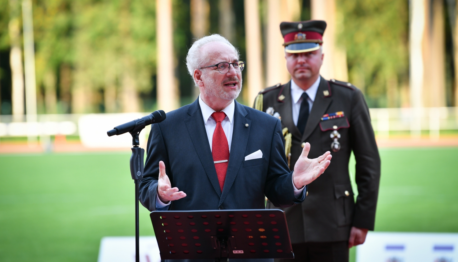 Egils Levits saka uzrunu Jāņa Daliņa stadionā